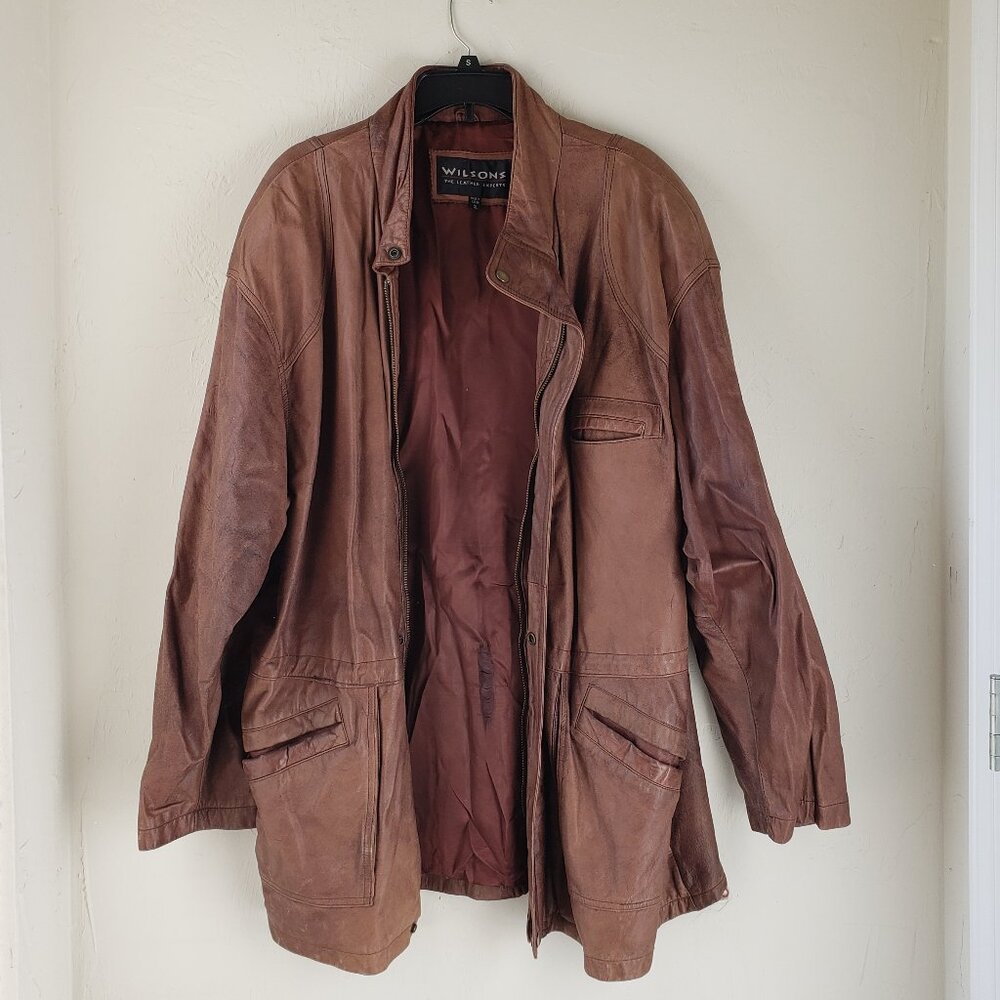 Wilson's Men's Brown Distressed Leather Coat, XL